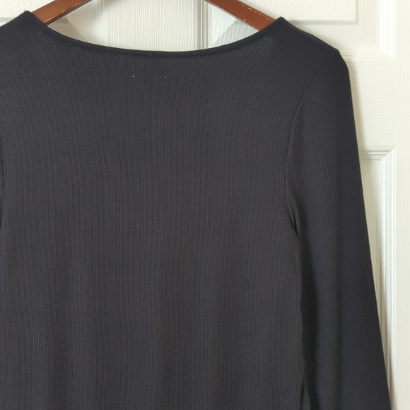 Kimchi Blue UO Quinn Ribbed Knit Ruched Scoop Neck Long Sleeve Crop Top Black L - Picture 11 of 12